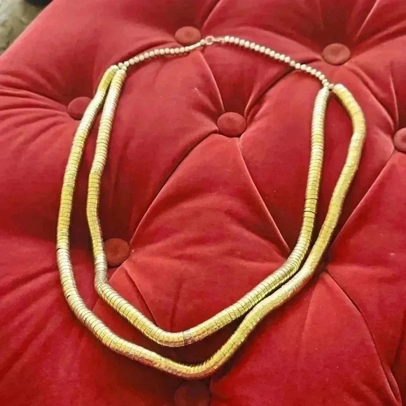 Vintage Tribal Stacked Cupped Snake Coil Necklace Goldtone - Picture 1 of 16